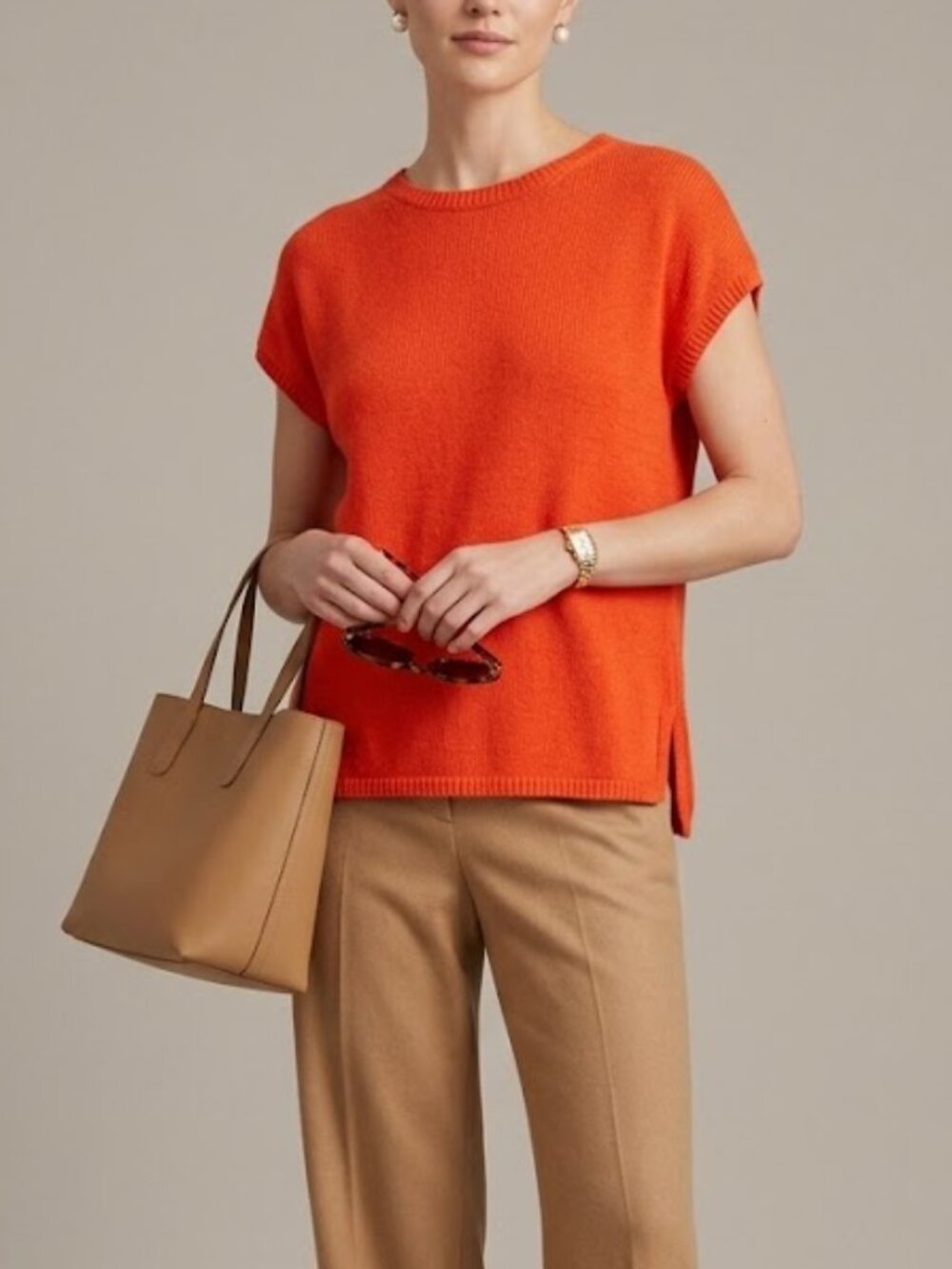 Carole Little Vintage 90s Red-Orange Cotton Knit Top Sz M Boxy Oversized